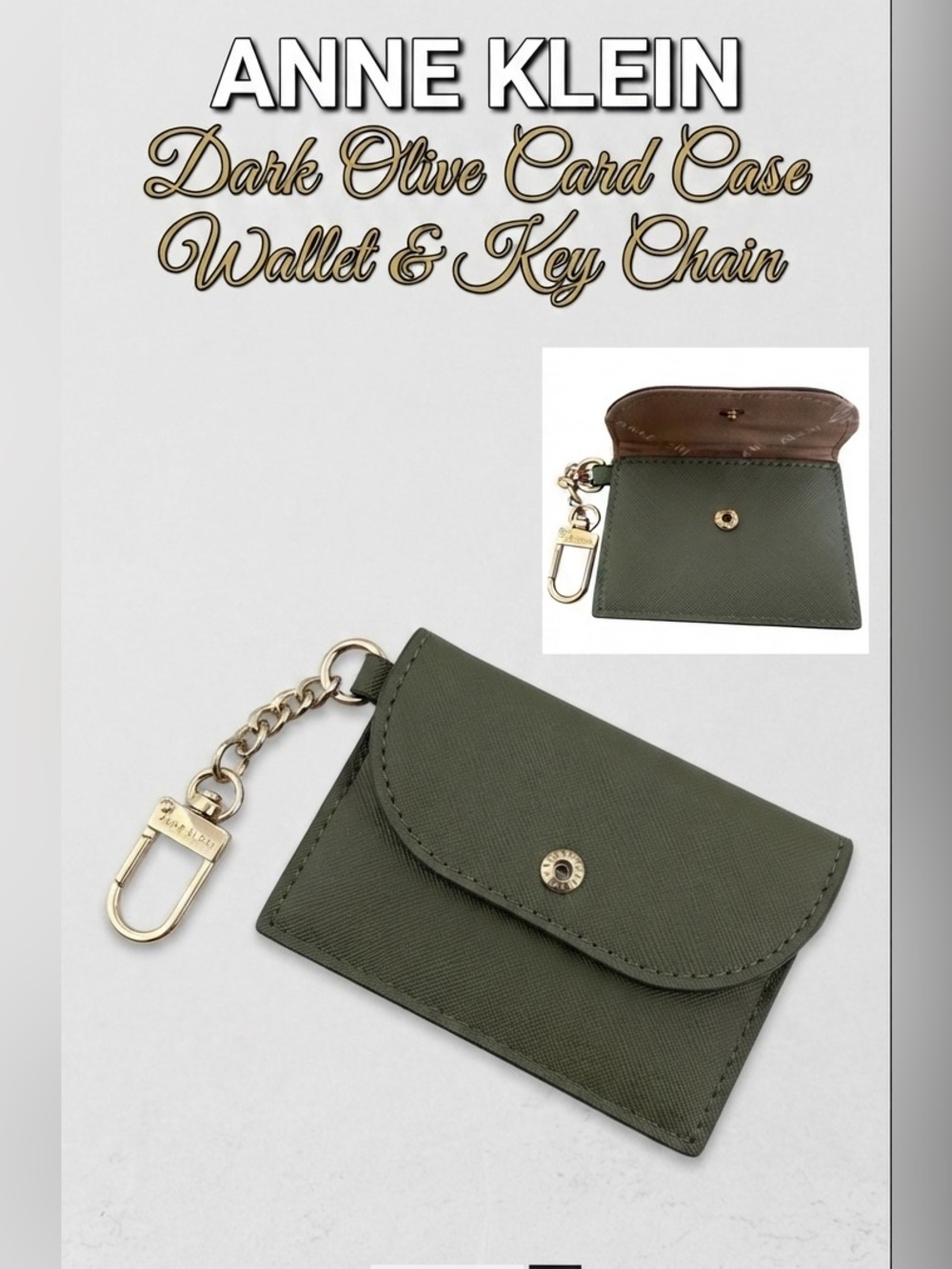 Anne Klein Dark Olive Green Card Case Wallet with Keychain